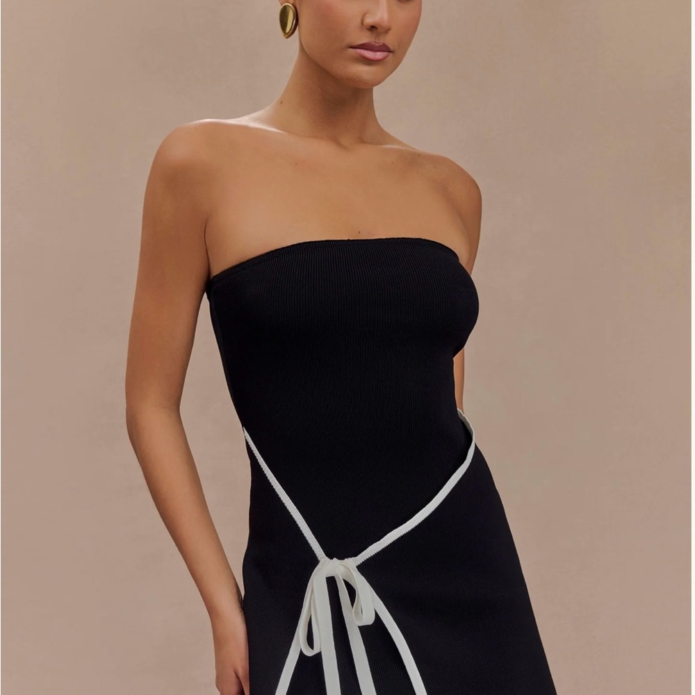 Meshki Black Strapless Dress with White Accents